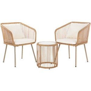 FDW 3 Piece Patio Furniture Set Rattan Bistro Furniture Set with Cushions & Glass Top Table for Garden Yard, White - 1 of 4
