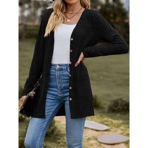 Women's Ribbed Knit Long Sleeve Cardigan Mid-Length Cardigan Open Front Sweater Coat - 1 of 4