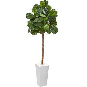 Nearly Natural 75-in Fiddle Leaf Fig Artificial Tree in White Planter - 1 of 1