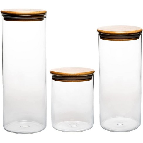 Amici Home Yosemite Glass Canister, Set Of 3, Food Storage Jar W/ Airtight  Seal Wood Lid For Dry Food, Tea, Coffee, Spices And More, 28, 48 & 56 Oz. :  Target