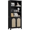 Farmhouse Bookshelves with Rattan Doors, 70" Tall Cutlery Shelves with Three Tiers of Open Storage, Floor Standing Display Shelves, Bookcases - 2 of 4
