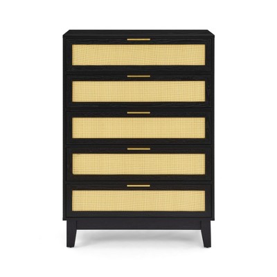 TIRAMISUBEST 5-Drawer Wooden Dresser - Black Accent Storage Cabinet for Bedroom