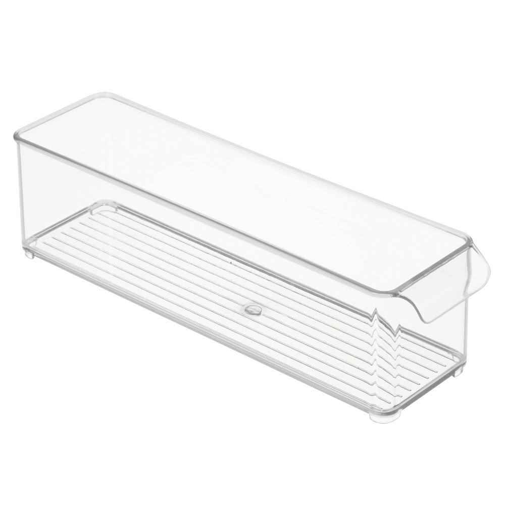 iDESIGN Kitchen Binz Plastic Deep Stackable Organizer with Handle Clear: 14.5" x 4" x 4", Kitchen Cabinet Storage