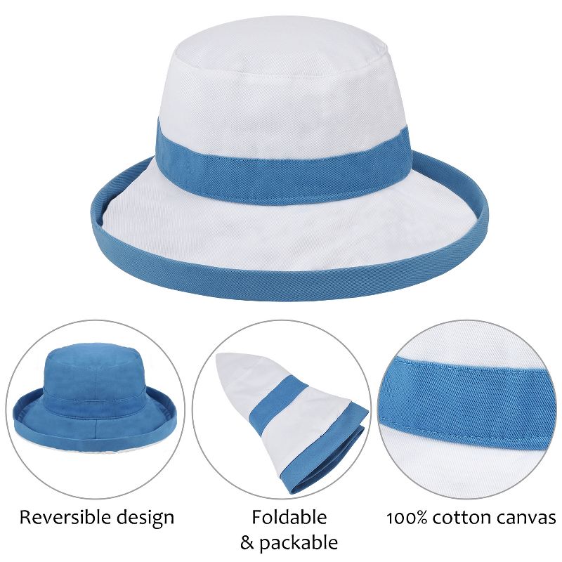Solaris 100% Cotton Packable Bucket Hat, Wide Brim Bucket Hat for Women, UPF 50 Reversible Women Hat, Summer Outdoor Must Haves Hats, 3 of 9