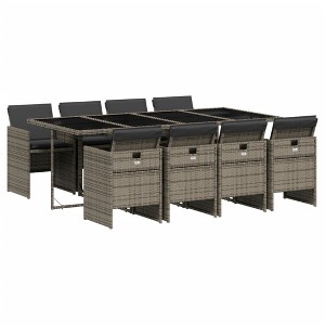 vidaXL Patio Dining Set with Cushions Table and Chair Furniture Poly Rattan - Gray Glass 8-Piece - 1 of 4