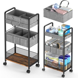 2In1 Diaper Caddy & 3-Tier Rolling Diaper Cart, Diaper Caddy Organizer Cart with Dividers,Utility Cart - 1 of 4
