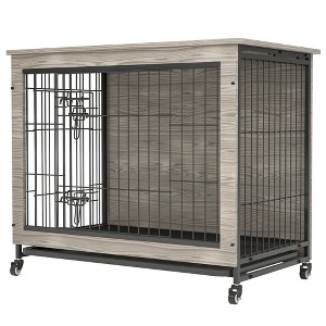 NicBex 27.35Inch Dog Crate Wooden Heavy Duty Dog Cage with Soft Cushion and Flip-Up Top,Indoor Use,Metal Frame,Gray - 1 of 4