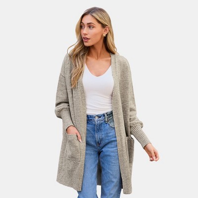 Women's Knit Open Front Puff Sleeve Longline Cardigan - Cupshe