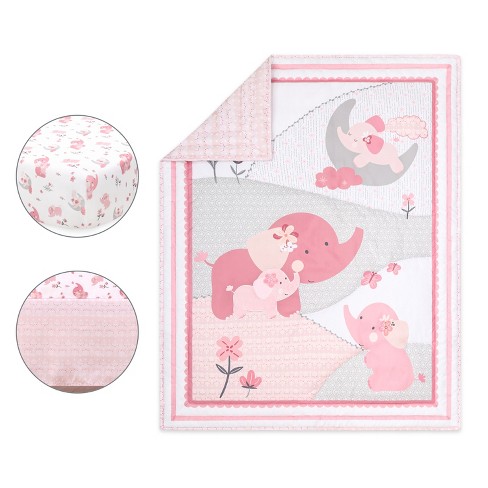 The Peanutshell Fitted Crib Sheet Set for Baby Girls Pink Elephant & Hearts 2 Pack Set 