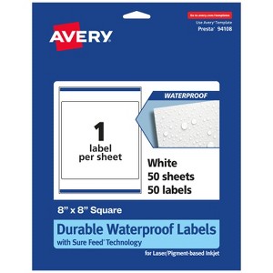 Avery Durable Waterproof Square Labels with Sure Feed, 8" x 8" - 1 of 4