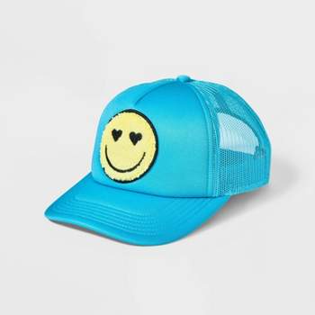 Happy Face Trucker Baseball Hat - Blue
