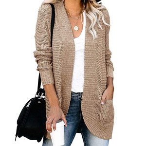 Clearlove Women’s Curved Front Pocket Duster Cardigan Buttonless Open Knit Sweater Wrap Coat - 1 of 3