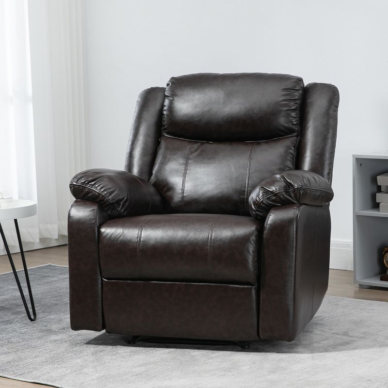 HOMCOM PU Leather Manual Recliner with Thick Padded Upholstered Cushion and Retractable Footrest, Brown, 2 of 9