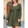 Casual Dresses Smocked Crewneck Button Up Long Sleeve Empire Waist A-Line Mini Dress - 3 of 4
