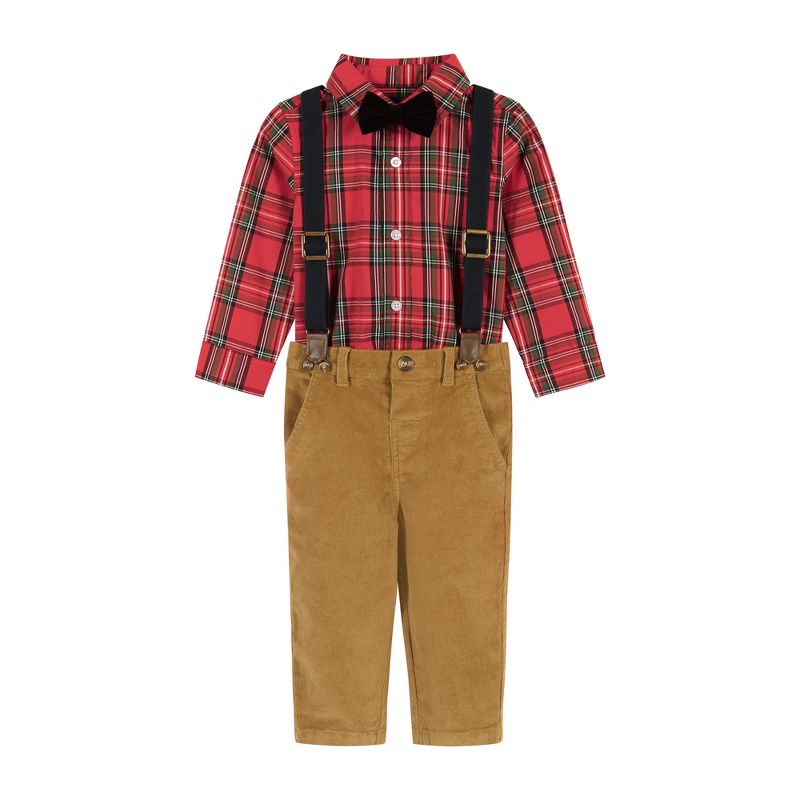 Andy & Evan  Infant  Boys Red Plaid Flannel Buttondown w/Suspenders Set, 1 of 5