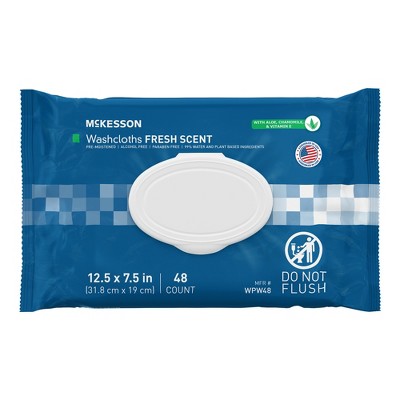 McKesson Washcloth Wipes, Scented - Disposable Wet Wipes for Adults - No-Rinse Formula - 48 Wipes Per Pack, 48 Count, 12 Packs, 576 Total