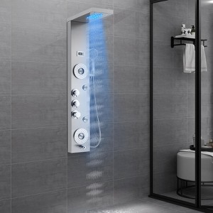 Shower Panel Tower System, Stainless Steel Shower System, 6 In 1 Shower Faucet Set, LED Rainfall Shower Panel Tower - 1 of 4