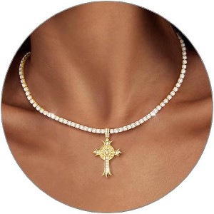 Butterfly Tennis Choker Necklace for Women, 14K Gold Plated 3mm Zirconia Chain - 1 of 4