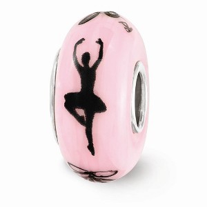 Black Bow Jewelry Fenton Pink Hand Painted Ballerina Glass & Sterling Silver Bead Charm - 1 of 4