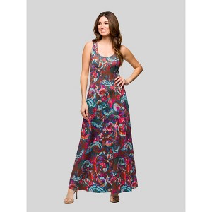 24seven Comfort Apparel Womens Pink and Brown Print Scoop Neck A Line Sleeveless Maxi Dress - 1 of 4