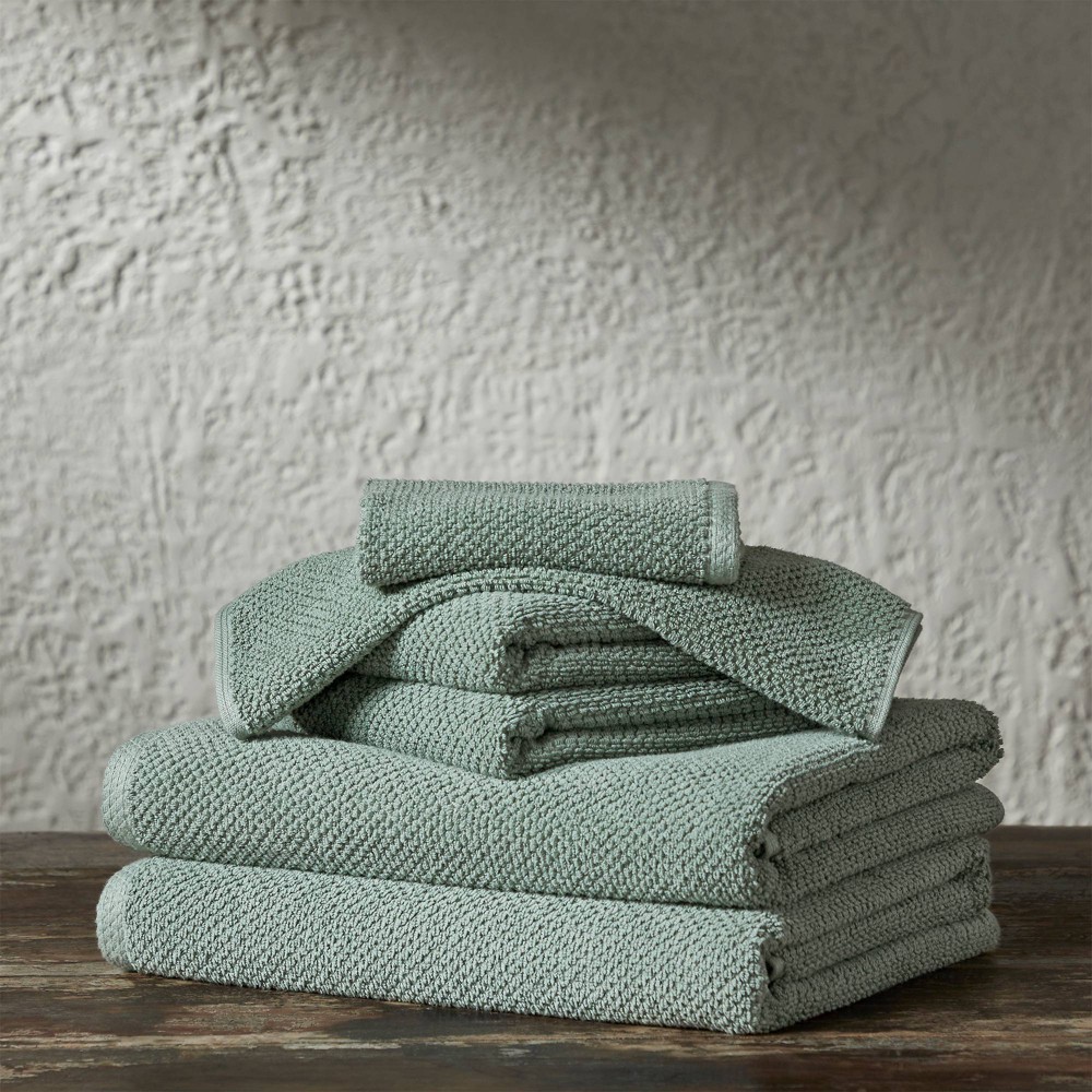 Photos - Towel 6pc Cotton Popcorn Textured  Set Eucalyptus - Isla Jade