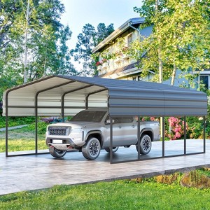 Erommy Carport with Galvanized Steel Roof, Multi-Use Shelter, Sturdy Metal Carport for Cars, Boats, and Tractors - 1 of 3