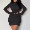 Coolmee Women's Sexy Club Party Dress Ruffle Bell Long Sleeve Dresses Mock Neck Going Out Outfits Mini Bodycon Dresses - 3 of 4