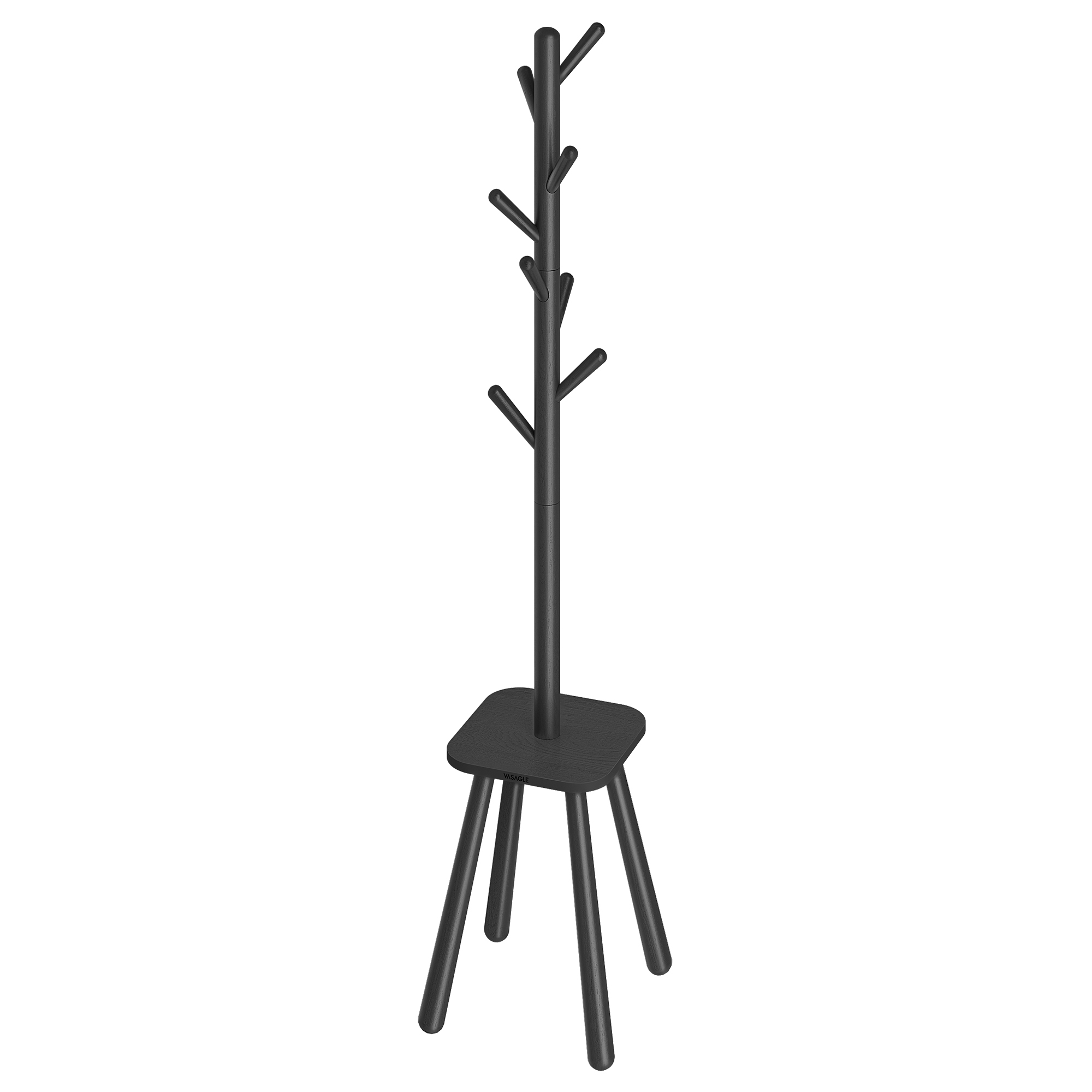 VASAGLE Coat Rack, Free Standing Coat Stand, Hall Coat Tree with 8 Hooks and Storage Shelf, 67.1 Inch Tall, for Coats, Hats, Bags, Ink Black