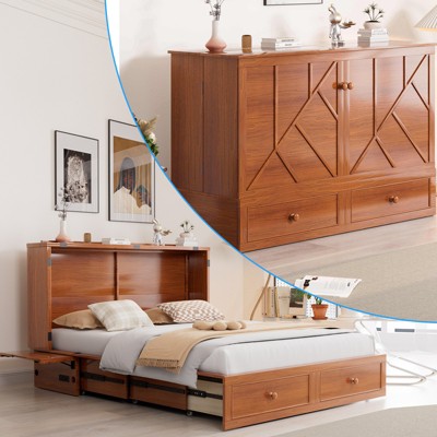 Mjkone Modern Queen Size Murphy Bed with USB ports & Foldable Mattress