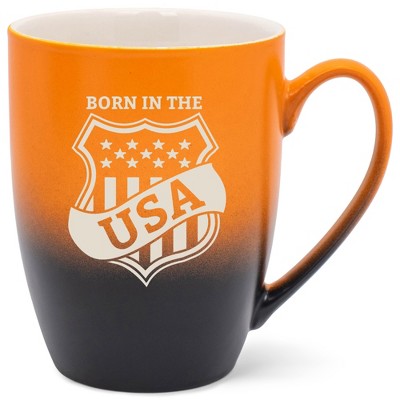 100 North United States of America 10 Ounce Orange and Black Two Toned Ombre, Comfortably Fits Your Hands, Ceramic Tea Coffee Cup Mug, Born In The USA