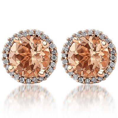 Pompeii3 1 1/2 Ct Diamond & Morganite Rose Gold Halo Studs Screw Back Earrings Rose Gold
