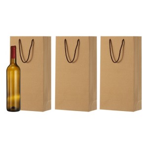 Unique Bargains Thick Kraft Paper Gold Edge Wine Gift Bags 13.7" x 7" x 3.5" 3 Pcs - 1 of 4