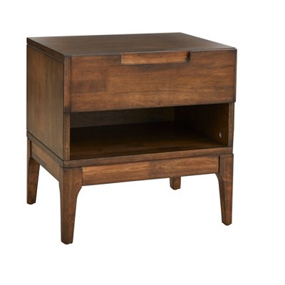 Lorraine Nightstand Walnut - Buylateral: Mid-century Design, Rubberwood & MDF, Metal Glides, Cable Management