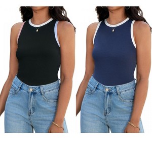 ATHLECHIC Women's Ribbed Summer Crew Neck Sleeveless Casual Fitted Tank Tops 2 Packs - 1 of 4