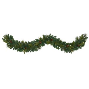 Nearly Natural 6’ Mixed Pine and Pinecone Artificial Garland with 35 Clear LED Lights - 1 of 1