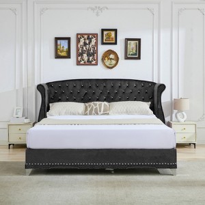 Christopher Knight Home Nathan Velvet Tufted Platform Bed with Wingback Headboard and Nailhead Trim - 1 of 4