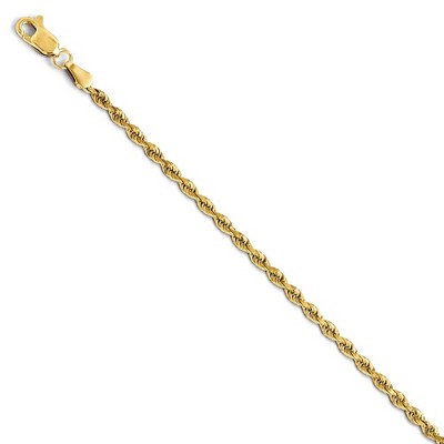 Black Bow Jewelry 2.75mm 14k Yellow Gold, Solid Diamond Cut Rope Chain Bracelet