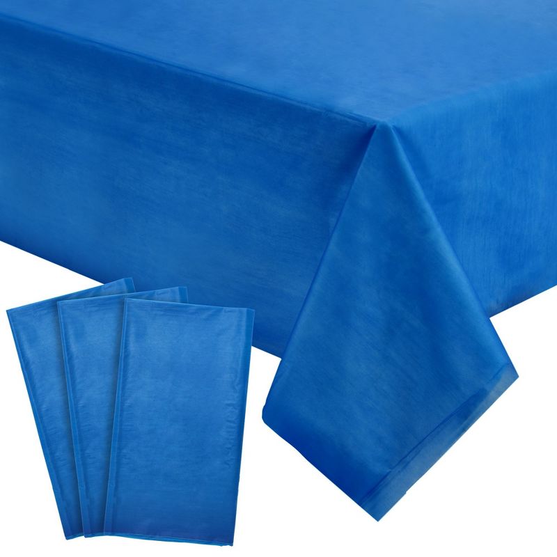 Juvale 3 Pack Plastic Royal Blue Tablecloth for Parties, Rectangular Disposable Table Cover for Birthday, Graduation Party Supplies, 54 x 108 In, 1 of 9