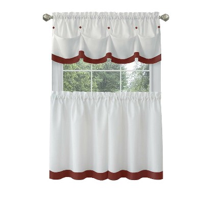 Kate Aurora Country Living Farmhouse 3 Pc Solid Cafe Kitchen Curtain Tier & Tucked Valance Set