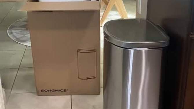 SONGMICS 13 Gallon Trash Can, Stainless Steel Kitchen Garbage Can, Recycling or Waste Bin, Soft Close, Step-On Pedal, Removable Inner Bucket, 2 of 9, play video