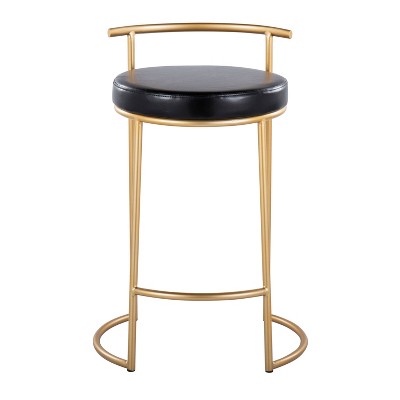 Black and Gold Metal Round Counter Stools with Cushions, Set of 2
