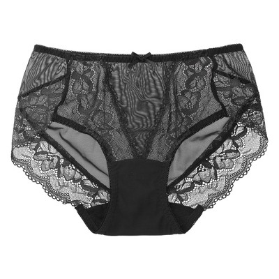 Agnes Orinda Women's Sheer Lace Trim High Rise Solid Brief Stretchy  Underwear Black M