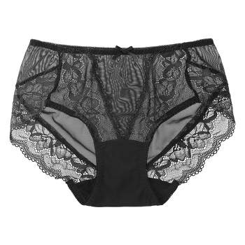 Agnes Orinda Women's Sheer Lace Trim High Rise Solid Brief Stretchy Underwear