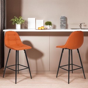 Kumasinova Faux Leather Counter Height Bar Stools Set of 2, Steel Frame Counter Stools with Footrest & Adjustable Foot Pads, Armless Barstool Chairs - 1 of 4