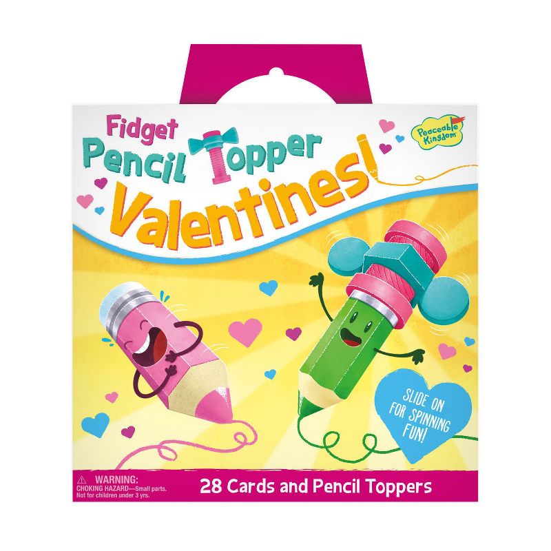 Peaceable Kingdom Fidget Pencil Topper Valentines - Set of 28 Cards with Pencil Spinners - Mini Fidget Toys for Classroom Exchanges - Ages 4 and Up, 1 of 4