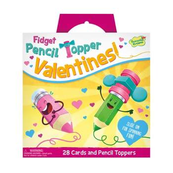 Peaceable Kingdom Fidget Pencil Topper Valentines - Set of 28 Cards with Pencil Spinners - Mini Fidget Toys for Classroom Exchanges - Ages 4 and Up