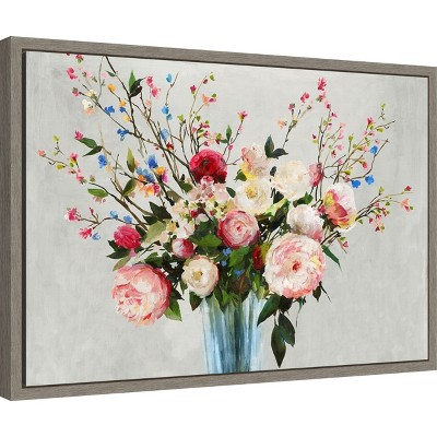 Floral Bouquet Canvas Wall Art in Wooden Frame, 23 x 16 inches