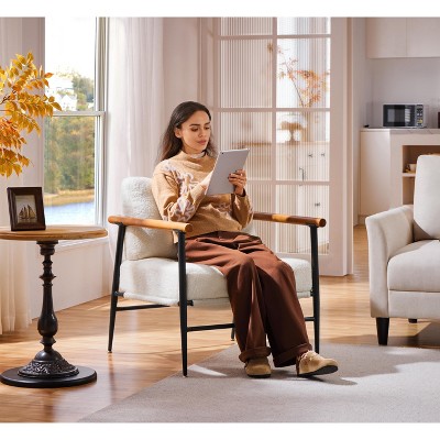 Yaheetech Mid-century Accent Chair Reading Chair with Metal Frame for Living Room, Bedroom - Thumbnail 5