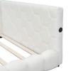 CAVINAS Full Size Upholstered Floor Bed Modern Wooden Bed Frame with LED Light, 2 Ports and Teddy Fabric for Bedroom - 3 of 4