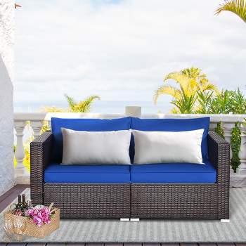 Costway 2PCS Patio Rattan Corner Sofa Sectional Furniture Cushion